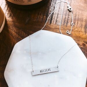 Silver Believe Inspirational Quote Bar Necklace Jewelry Boho Women Dainty NEW